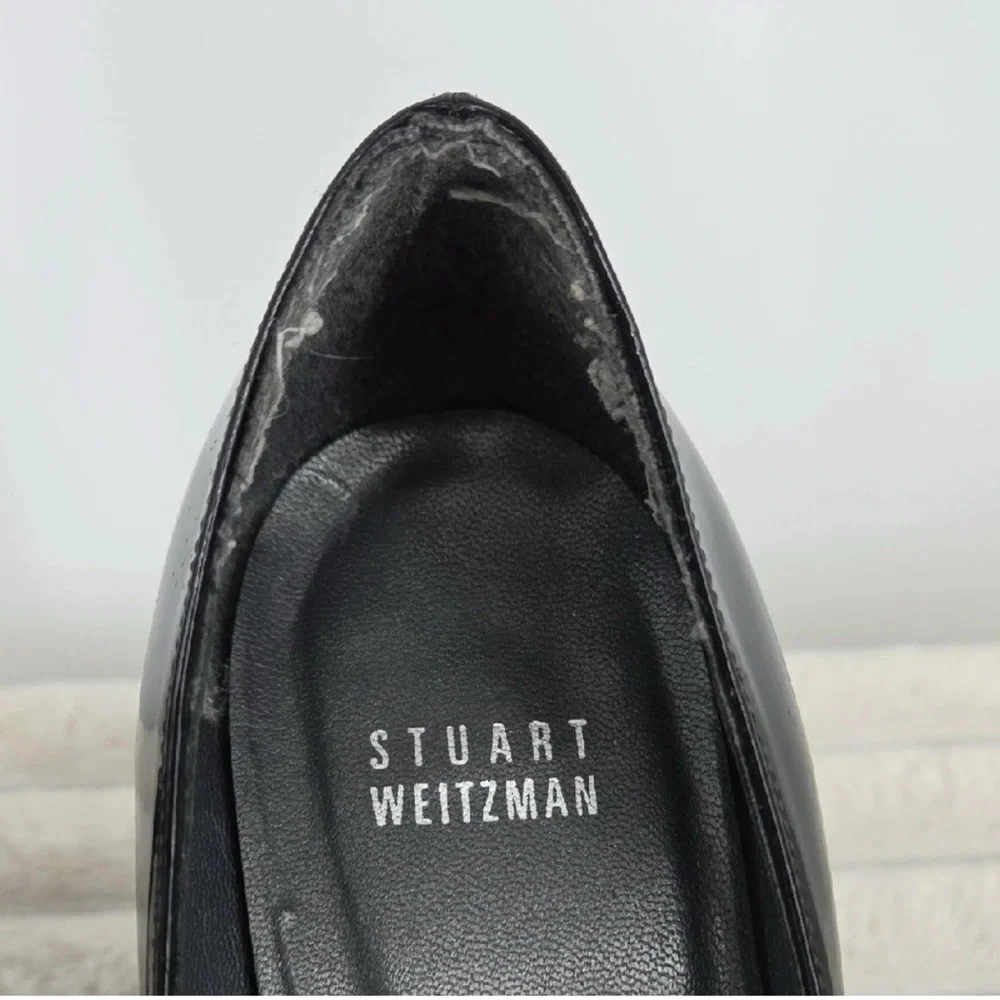 Stuart Weitzman Black Patent Leather Round-Toe Pumps